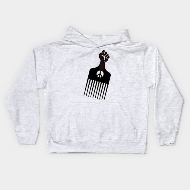 Black fist afro pik comb Kids Hoodie by 3coo